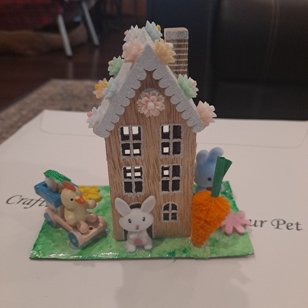 Putz Style Easter House with Bunny